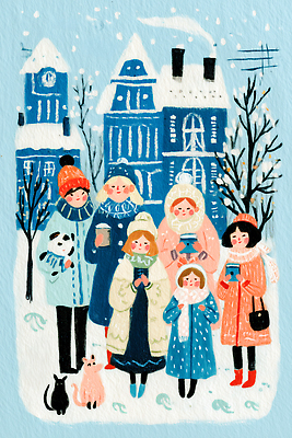 JPG 동물 행복 커피 음료 겨울 일러스트 가족 눈사람 거리 사람 건물 친구 외투 모임 테이크아웃 겨울풍경 국내일러스트 AI일러스트 AI콘텐츠 건축물 계절 감정 상의 관계 풍경 파일형식