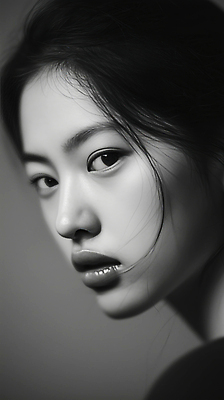 JPG 모델 편집이미지 여자 얼굴 예술 포즈 검은배경 조명 흑백 뷰티 머리카락 카메라 촬영 표현 의료성형뷰티 편집실사 AI인물포토 AI콘텐츠 백그라운드 촬영기법 사람 신체부위 전자제품 머리 검은색 CG 파일형식 AI포토