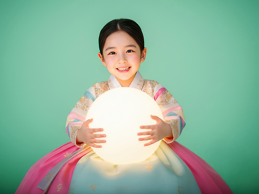 JPG 편집이미지 전통 기념일 문화 어린이 컬러 백그라운드 공 한국 웃음 이벤트 장식 빛 태양 사진촬영 양손 한복 의료성형뷰티 편집실사 AI인물포토 AI콘텐츠 자연요소 한국전통 손 아시아 표정 사람 촬영 전통의상 CG 파일형식 AI포토