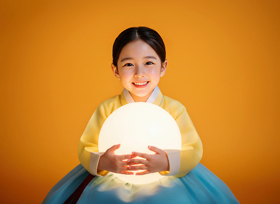 JPG 편집이미지 손 어린이 포즈 백그라운드 조명 실내 미소 웃음 소녀 태양 노란색 사진촬영 분위기 전통의상 한복 둥근모양 의료성형뷰티 편집실사 AI인물포토 AI콘텐츠 자연요소 모양 한국전통 전통 여자 컬러 컨셉 표정 사람 내부 신체부위 촬영 CG 파일형식 AI포토