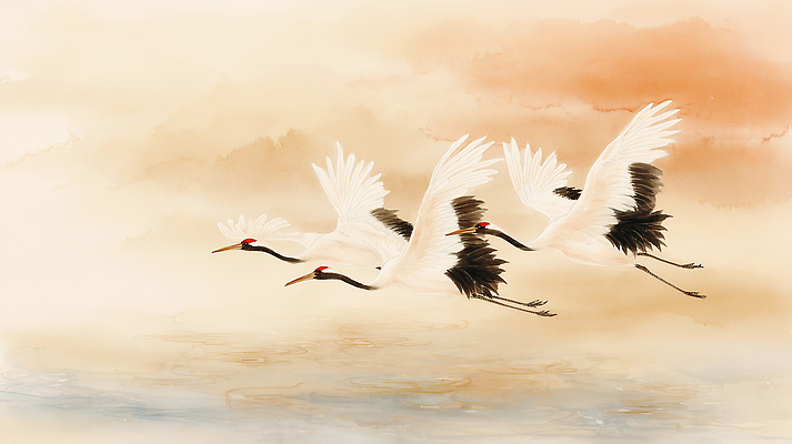 JPG 동물 아시아 새끼 일러스트 자연 조류 하늘 새해 한국 중국 학 비행 수면 생태계 장면 날갯짓 서식지 뷰티풀 국내일러스트 나라 물 파일형식