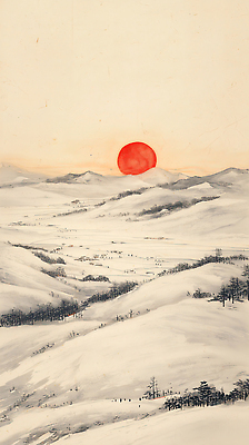 JPG 나무 호수 겨울 야경 일러스트 자연 하늘 새해 산 풍경 초원 빨간색 태양 일몰 축산업 그림 지평선 산맥 눈덮임 국내일러스트 AI일러스트 AI콘텐츠 자연요소 식물 계절 산업 컬러 컨셉 노을 야간 생태계 파일형식 풍경_경치