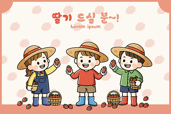 손 어린이 컬러 과일 일러스트 가족 모션 놀이 딸기 웃음 여름 친구 농장 바구니 농사 수확 즐거움 주말 사라 국내일러스트 AI파일 계절 감정 농업 관계 표정 사람 신체부위 파일형식 벡터