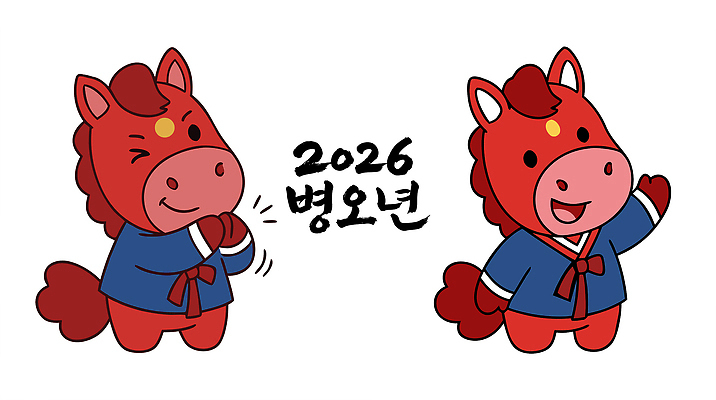 동물 캐릭터 한국문화 디자인 계절 명절 컬러 일러스트 모션 기념 표정 친구 귀여움 축제 말_동물 대표 전통의상 한복 말띠 창작 국내일러스트 병오년 붉은말 AI파일 동양문화 한국전통 전통 기념일 컨셉 포유류 관계 한국 십이지신 파일형식 벡터 2026년