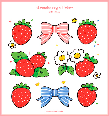 식물 디자인 꽃 리본 컬러 스티커 패턴 과일 일러스트 딸기 그래픽 장식 귀여움 디지털 하트 그림 국내일러스트 AI파일 모양 컨셉 무늬 파일형식 벡터
