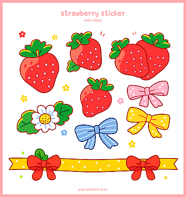 식물 과일 문구용품 오브젝트 파일형식 벡터 딸기 스티커 리본 꽃 장식 디자인 그래픽 컬러 배열 그림 예술 캐릭터 필기구 사무용품 표현 꾸미기 일러스트 국내일러스트 AI파일