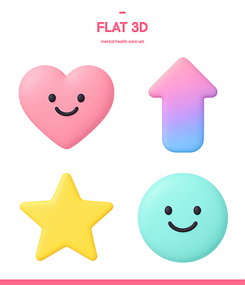 자연요소 도형 아이콘 표정 건강 파일형식 심볼 마음 화살표 별 원형 입체 컬러 웃음 정신건강 관리 세트 디자인 감정 표현 그림 3D아이콘 PSD