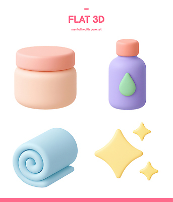 아이콘 컬러 위생용품 디지털합성 파일형식 영혼 건강 관리 3D 디자인 아이템 통 크림 파란색 분홍색 노란색 물방울 수건 3D아이콘 PSD