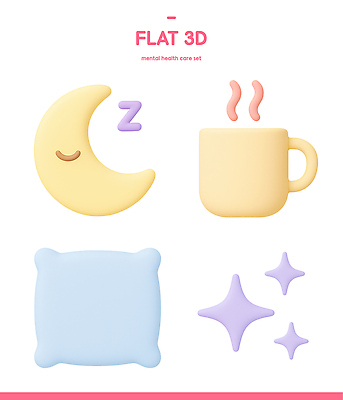 자연요소 아이콘 식기 음료 컨셉 건강 물 감각 디지털합성 파일형식 정신건강 그래픽 3D 달 커피 컵 쿠션 별 수면 편안함 디자인 휴식 오브젝트 컬러 3D아이콘 PSD