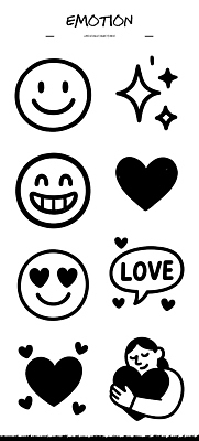 기호 디자인 행복 감정 얼굴 일러스트 사랑 웃음 그래픽 사각형 기쁨 하트 표현 심볼 그림 이모티콘 소통 창의성 스타일 국내일러스트 AI파일 모양 도형 문자 컨셉 표정 신체부위 파일형식 벡터