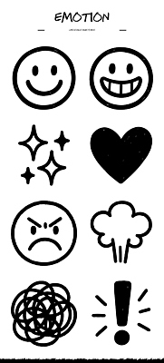 모양 디자인 행복 감정 일러스트 아이디어 표정 사랑 미소 그래픽 기쁨 슬픔 분노 하트 표현 소통 예시 창작 국내일러스트 AI파일 컨셉 파일형식 벡터