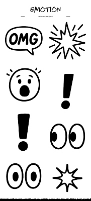 기호 디자인 감정 일러스트 커뮤니케이션 표정 그래픽 놀람 표현 이미지 관심 단순화된 예시 인터페이스 창의성 흥미 국내일러스트 AI파일 문자 컨셉 파일형식 벡터