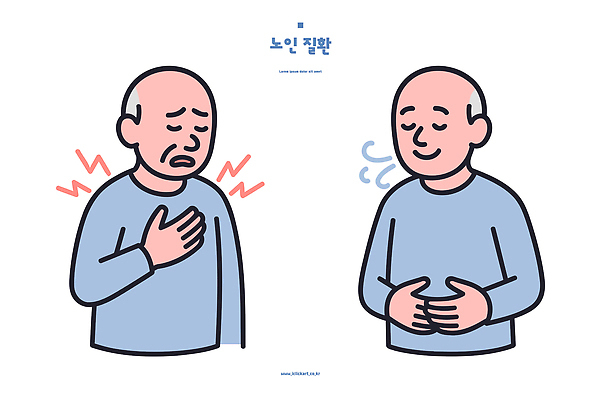 노년 행복 감정 일러스트 표정 건강 웃음 고통 심장 표현 질병 가슴 이미지 심리 우울감 이해 국내일러스트 AI파일 의학 성인 신체부위 장기_의학 파일형식 벡터