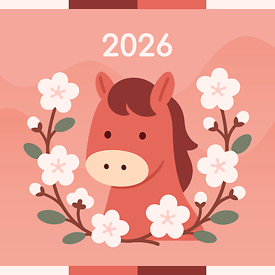 동물 디자인 꽃 예술 상징 컬러 백그라운드 일러스트 자연 생명 아이디어 한국 표정 미술 친구 귀여움 말_동물 연하장 그림 테마 2026년 국내일러스트 병오년 붉은말 AI파일 식물 아시아 컨셉 포유류 관계 문화예술 카드_감사 연도 생태계 파일형식 벡터