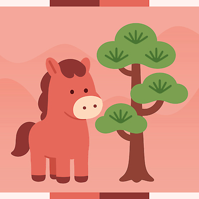 나무 동물 어린이 컬러 백그라운드 일러스트 상상 자연 동화 생물 풍경 초록색 갈색 귀여움 공간 표현 말_동물 연하장 즐거움 그림 단순화된 아기자기 국내일러스트 병오년 붉은말 AI파일 식물 감정 컨셉 포유류 카드_감사 사람 생태계 파일형식 벡터 2026년
