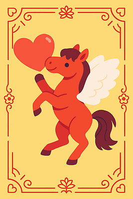 동물 캐릭터 디자인 행복 감정 백그라운드 날개 일러스트 사랑 미술 빨간색 노란색 하트 표현 말_동물 행운 즐거움 그림 부적 픽셀 스타일 국내일러스트 병오년 붉은말 AI파일 모양 컬러 컨셉 포유류 문화예술 파일형식 벡터 2026년