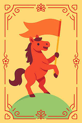 동물 캐릭터 디자인 기념일 감정 예술 컬러 포즈 백그라운드 일러스트 모션 사람 장식 노란색 축제 깃발 표현 우승 말_동물 행운 부적 국내일러스트 병오년 붉은말 AI파일 컨셉 포유류 이벤트 최고 파일형식 벡터 2026년