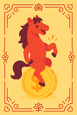 캐릭터 디자인 상징 컬러 백그라운드 돈 일러스트 놀이 표정 달리기 노란색 동전 표현 말_동물 행운 즐거움 이미지 부적 앞발 국내일러스트 병오년 붉은말 AI파일 감정 컨셉 포유류 모션 재산 파일형식 벡터 2026년