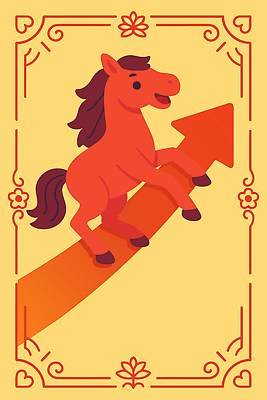 동물 디자인 화살표 상징 일러스트 성공 그래픽 경제 성장 표현 말_동물 행운 발전 변화 목표 그림 상승 이미지 단순화된 마케팅 부적 국내일러스트 병오년 붉은말 AI파일 컨셉 포유류 파일형식 벡터 2026년