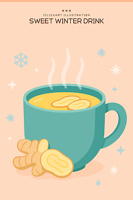 식기 계절 감정 음료 컬러 컨셉 채소 눈_날씨 차_음료 파일형식 벡터 생강차 겨울 컵 생강 따뜻함 조각 백그라운드 눈송이 디지털아트 분홍색 따뜻한음료 수증기 맛 향 즐거움 일러스트 국내일러스트 AI파일
