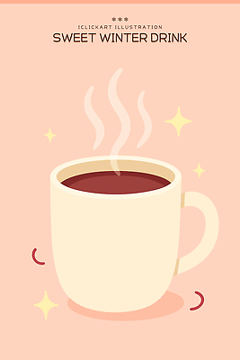 행복 감정 여유 커피 음료 분홍색 백그라운드 겨울 일러스트 따뜻함 사람 컵 수증기 향기 장면 국내일러스트 AI파일 식기 계절 컬러 냄새 파일형식 벡터