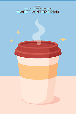 디자인 커피 음료 컬러 백그라운드 겨울 일러스트 탁자 휴식 따뜻함 생활 컵 카페 차가움 수증기 설탕 단순화된 국내일러스트 AI파일 식기 계절 가구 컨셉 상점 파일형식 벡터