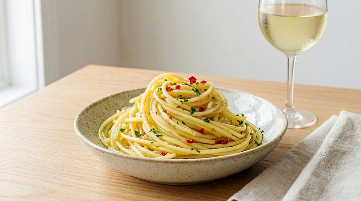 JPG 편집이미지 음식 탁자 파스타 요리 주방 레스토랑 식사 면류 고명 맛 화이트와인 향신료 즐거움 레시피 알리오올리오 편집실사 AI포토 AI콘텐츠 감정 가구 컨셉 서양음식 식당 와인 CG 향미료 파일형식