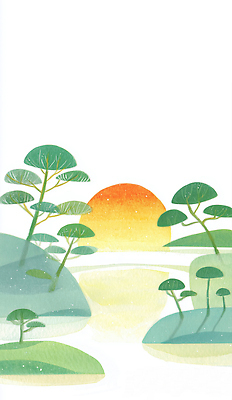JPG 나무 일러스트 자연 하늘 나뭇잎 풍경 초록색 물 태양 일출 일몰 소나무 땅 언덕 그림 조경 평지 색감 방식 국내일러스트 AI일러스트 AI콘텐츠 자연요소 식물 컬러 잎 노을 생태계 파일형식