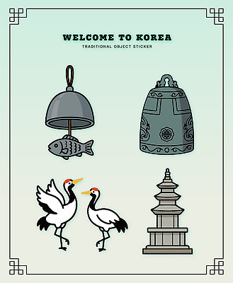 전통 디자인 문화 예술 상징 스티커 일러스트 한국 형상 풍경 장식 탑 학 종 석탑 오브젝트 그림 기념품 국내일러스트 AI파일 건축물 아시아 조류 파일형식 벡터