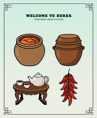 전통 아시아 한식 음식 다수 채소 주전자 주방용품 한국 도자기 파일형식 벡터 김치 오브젝트 항아리 찌개 찻주전자 고추 문화 스티커 장식 전통음식 재료 요리 한국전통 다양 AI파일 일러스트 국내일러스트