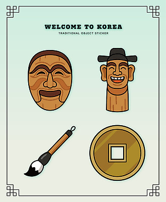 식물 문자 아시아 돈 신체부위 공예 파일형식 벡터 한국 전통 오브젝트 스티커 얼굴 나무 조각 붓 동전 문화 유산 디자인 예술 전통공예 상징 컬러 한글 모던 AI파일 일러스트 국내일러스트