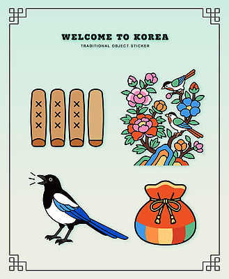 식물 동물 아시아 조류 전통소품 윷놀이 파일형식 벡터 까치 복주머니 윷 한국 전통 스티커 꽃 오브젝트 문화 나무 장식 디자인 컬러 모양 잡화 예술 그래픽 조각 AI파일 일러스트 국내일러스트