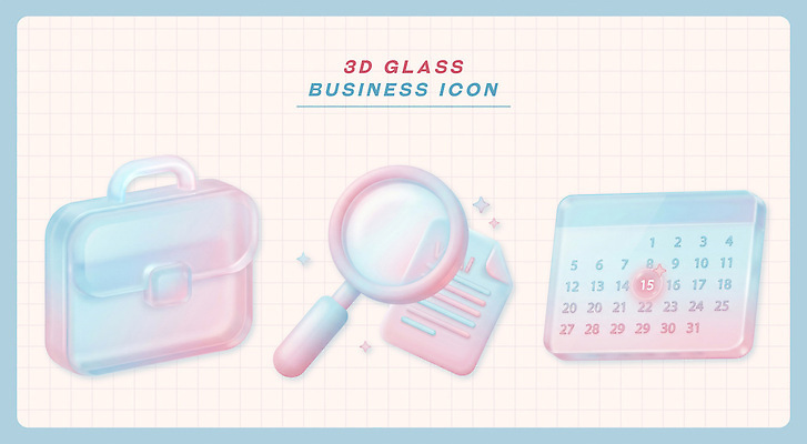 PSD 아이콘 디자인 가방 비즈니스 유리 세트 3D아이콘 사무실 3D 달력 작업 사무 투명 그림 창업 확대경 잡화 재질 업무 디지털합성 자영업 파일형식