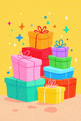 JPG 기념일 리본 컬러 일러스트 포장 선물 이벤트 장식 상자 노란색 파티 축제 기쁨 모임 축하 즐거움 풍선 국내일러스트 AI일러스트 AI콘텐츠 감정 컨셉 파일형식