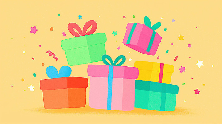 JPG 디자인 리본 컬러 일러스트 가족 선물 이벤트 공중 장식 친구 노란색 기쁨 축하 생일 포장지 즐거움 국내일러스트 AI일러스트 AI콘텐츠 기념일 감정 컨셉 포장 관계 파일형식