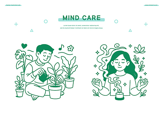 컨셉 초 모션 건강 말하기 사람 생활 감각 생태계 파일형식 벡터 식물 물주기 남자 여자 명상 촛불 자연 힐링 대화 집중 환경 라이프 감정 심리 평화 편안함 취미 AI파일 일러스트 국내일러스트 정신건강
