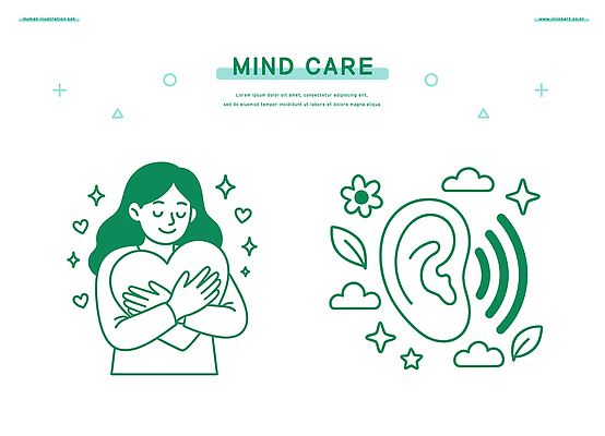 행복 감정 일러스트 건강 사랑 사람 소리 듣기 마음 표현 영혼 그림 힐링 귀 소통 관심 돌봄 배려 이해 지원 정신건강 국내일러스트 AI파일 컨셉 모션 신체부위 파일형식 벡터
