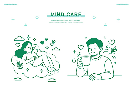 행복 감정 음악 일러스트 모션 휴식 스트레스 사람 일상 편안함 즐거움 긍정 심리 차마시기 회복 정신건강 국내일러스트 AI파일 컨셉 문화예술 건강 라이프 마시기 감각 파일형식 벡터