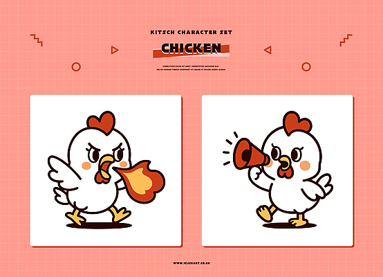 동물 캐릭터 디자인 컬러 백그라운드 일러스트 불꽃 확성기 소리 분노 표현 닭 그림 키치 일러캐릭터 AI파일 감정 컨셉 조류 불 파일형식 벡터