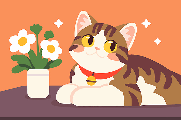 식물 동물 꽃 얼굴 백그라운드 일러스트 목걸이 자연 탁자 주택 털 반려동물 귀여움 꽃병 주황색 고양이 편안함 만화 그림 국내일러스트 AI파일 컬러 가구 컨셉 장신구 포유류 건물 신체부위 감각 생태계 파일형식 벡터