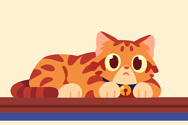 모양 동물 감정 컬러 포즈 일러스트 탁자 털 장식 반려동물 귀여움 주황색 고양이 기댐 공간 수면 편안함 관심 국내일러스트 AI파일 가구 컨셉 포유류 모션 물 감각 파일형식 벡터
