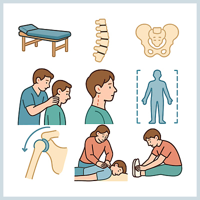 직업 감정 의학 뼈 건강 병원 신체부위 치료 운동 파일형식 벡터 척추 어깨 목 스트레칭 물리치료 포즈 신체 근육 재활 교정 고통 연습 전문직 국내일러스트 일러스트 AI파일 한의원