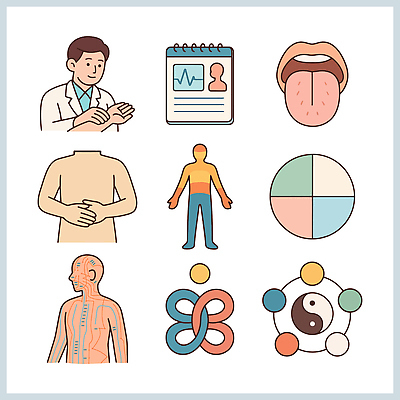 컨셉 의학 병원 말하기 의료진 확인 파일형식 벡터 의사 건강 체크표시 신체 정보 분석 모션 환자 기록 검사_조사 진료 치료 증상 대화 목소리 문자 의사소통 국내일러스트 일러스트 AI파일 한의원