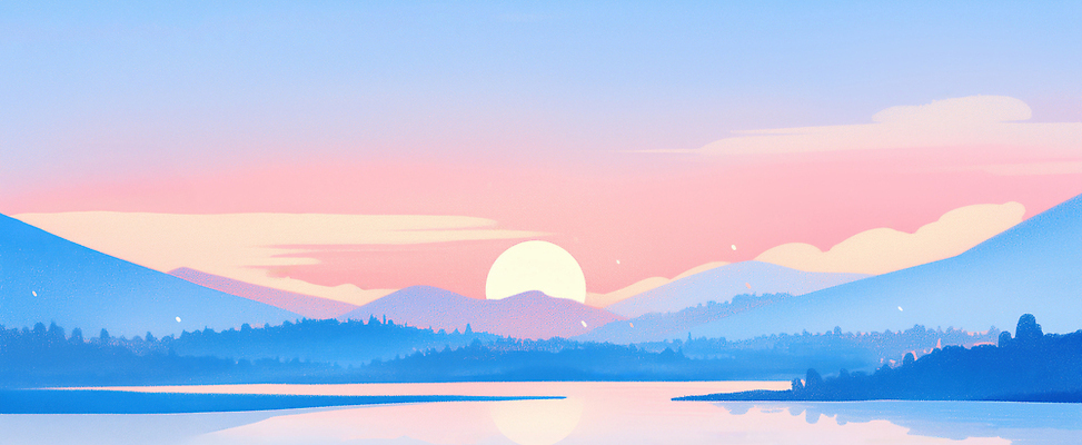 JPG 나무 호수 컬러 일러스트 자연 하늘 아침 산 풍경 물 태양 반사 일출 노을 환경 고요 새벽 뷰티풀 산들바람 수평선 국내일러스트 AI일러스트 AI콘텐츠 주간 자연요소 식물 바람 생태계 파일형식