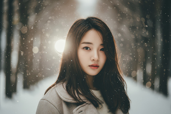 JPG 나무 편집이미지 헤어스타일 여자 패션 감정 겨울 자연 풍경 앞모습 빛 눈송이 숲 의료성형뷰티 편집실사 AI인물포토 AI콘텐츠 식물 계절 뷰포인트 눈_날씨 사람 CG 생태계 파일형식 AI포토
