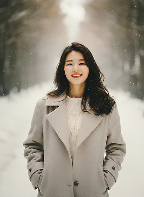 JPG 편집이미지 여자 행복 겨울 자연 웃음 풍경 초원 일상 숲 기온 털코트 흰눈 의료성형뷰티 편집실사 AI인물포토 AI콘텐츠 계절 감정 날씨 눈_날씨 표정 사람 라이프 코트 CG 생태계 파일형식 AI포토