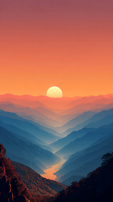 JPG 편집이미지 컬러 자연현상 자연 산 풍경 태양 일출 계곡 일몰 시간 저녁 이미지편집 AI컴퓨터그래픽 AI콘텐츠 자연요소 노을 야간 생태계 파일형식