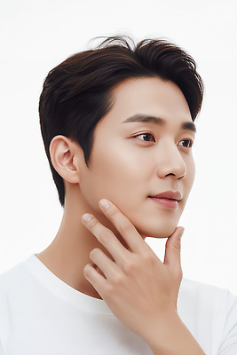 JPG 모델 편집이미지 손 남자 포즈 백그라운드 생각 자연 표정 사람 턱괴기 피부관리 이미지 턱 의료성형뷰티 편집실사 AI인물포토 AI콘텐츠 모션 신체부위 뷰티 CG 생태계 파일형식 AI포토