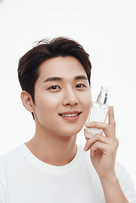 JPG 편집이미지 손 옷 남자 모션 표정 미소 웃음 화장품 흰색 상품 알림 피부관리 마케팅 의료성형뷰티 편집실사 AI인물포토 AI콘텐츠 컬러 사람 신체부위 뷰티 CG 파일형식 AI포토