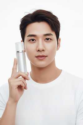 JPG 편집이미지 손 남자 얼굴 포즈 백그라운드 앞모습 뷰티 카메라 흰색 상품 피부관리 스킨케어 주목 의료성형뷰티 편집실사 AI인물포토 AI콘텐츠 뷰포인트 컬러 사람 신체부위 전자제품 CG 파일형식 AI포토